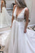 a-line v-neck long sleeveless wedding dress with lace appliques dtw198