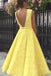 Yellow Plunging Neckline Tea-Length Prom Dresses Lace Homecoming Dress