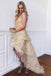 lace high low short prom dress a-line v-neck gold homecoming dress dth183