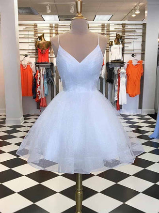 Spaghetti-straps V-neck Homecoming Dress, Sparkly Short Prom Dress