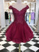 Cap Sleeves V-neck Beads Short Prom Dress, Burgundy Homecoming Dress