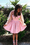 Long Sleeves Starry Night Pink Sweet 16 Dress, Glitter Star Homecoming Dress