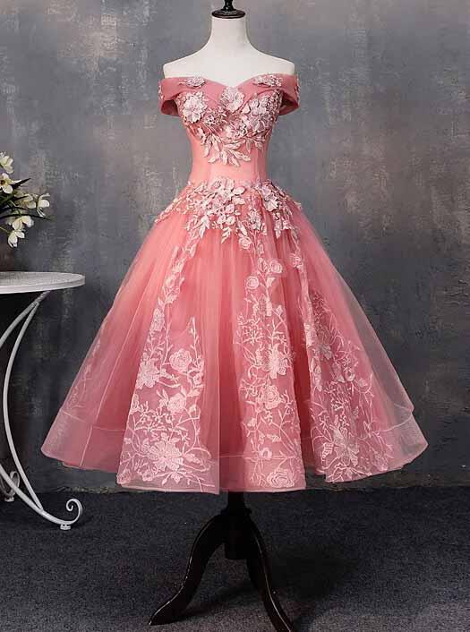 Off-Shoulder Appliques Short Prom Dresses, Princess Sweet 16 Dress
