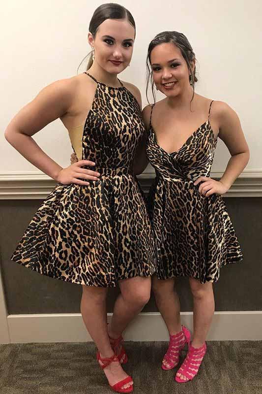 a-line wild leopard print short prom dresses homecoming dress dth271