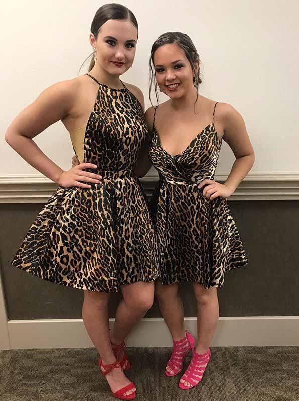 A-line Wild Leopard Print Short Prom Dresses Homecoming Dress