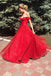 Sparkly Off Shoulder Red Long Prom Dress, Sleeveless Sequins Evening Dresses
