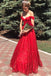 Sparkly Off Shoulder Red Long Prom Dress, Sleeveless Sequins Evening Dresses