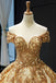 Princess Off-the-Shoulder Gold Sequins Prom Dress Ball Gown