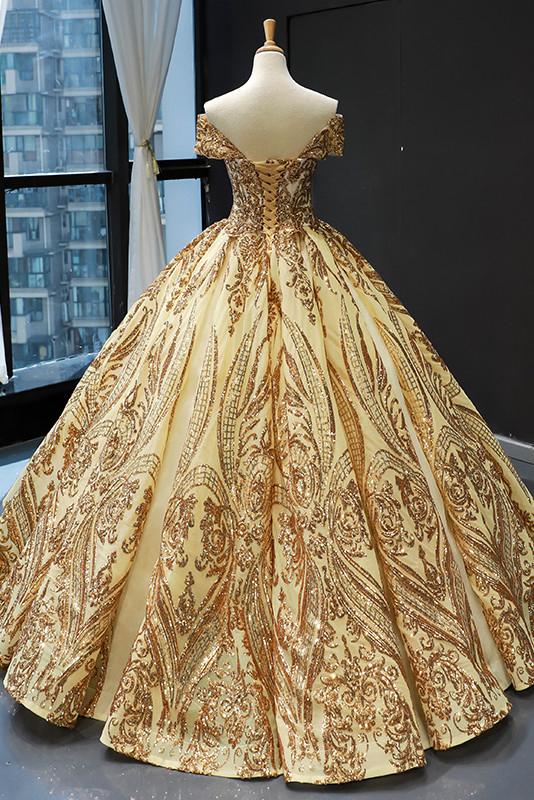 Princess Off-the-Shoulder Gold Sequins Prom Dress Ball Gown DTP736 DressTok.co.uk Princess Off-the-Shoulder Gold Sequins Prom Dress Ball Gown DTP736 DressTok.co.uk