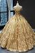 princess off-the-shoulder gold sequins prom dress ball gown dtp736