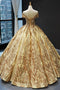 Princess Off-the-Shoulder Gold Sequins Prom Dress Ball Gown