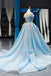 Off-the-Shoulder Light Blue Prom Dress 3D Appliques Quinceanera Gown