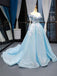 Off-the-Shoulder Light Blue Prom Dress 3D Appliques Quinceanera Gown