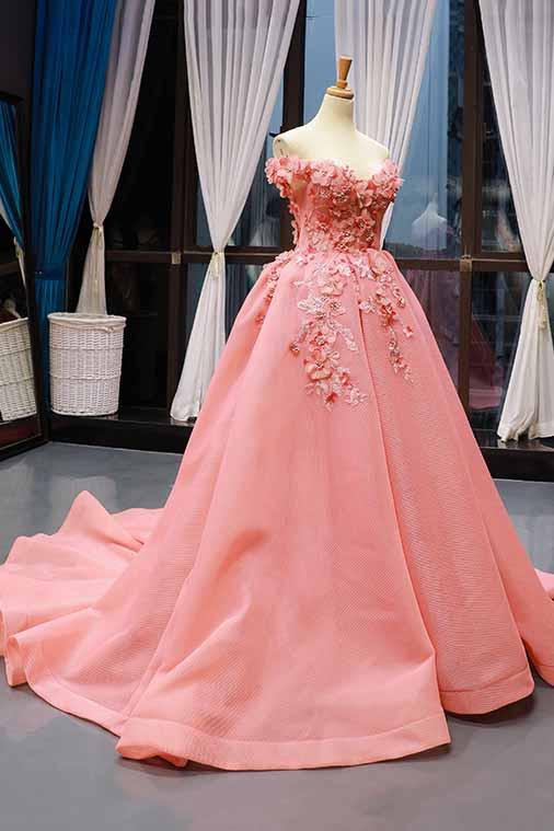 off-the-shoulder prom dress 3d floral appliques quinceanera gown dtp734