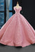 princess pink ball gown off-the-shoulder appliques prom dress dtp737