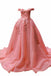 Off-the-Shoulder Prom Dress 3D Floral Appliques Quinceanera Gown
