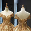 Princess Off-the-Shoulder Gold Sequins Prom Dress Ball Gown