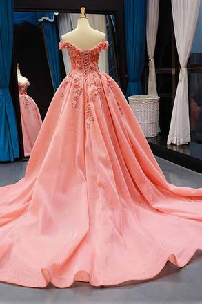 Off-the-Shoulder Prom Dress 3D Floral Appliques Quinceanera Gown