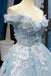 Off-the-Shoulder Light Blue Prom Dress 3D Appliques Quinceanera Gown
