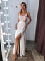 Sexy A-line Spaghetti White Long Prom Evening Dresses With Slit