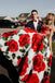 Elegant Strapless Formal Gown Rose Floral Print Long Prom Dresses