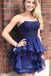 navy blue homecoming dress a-line strapless short prom dress dth13
