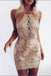 halter bodycon homecoming dress sexy sheath sequins mini party dress dth06