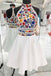 a-line white high neck short prom dresses sleeveless short homecoming dress dth380