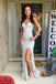 Sequined Backless Spaghetti-straps V Neck Mermaid Long Prom Dresses