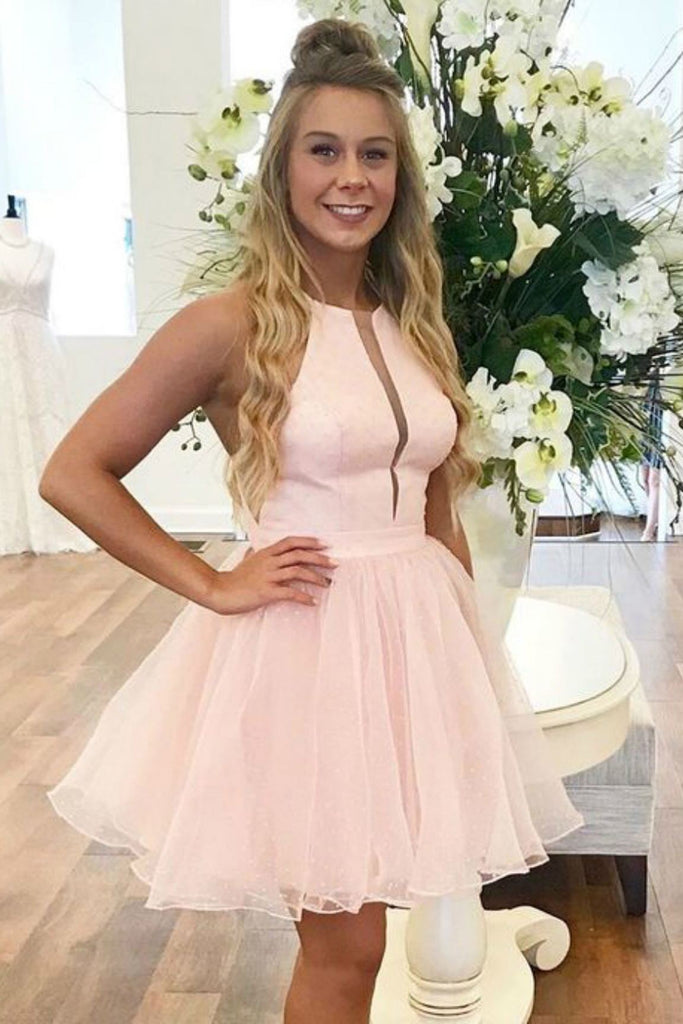 princess sleeveless sweet 16 dress cute pink tulle short homecoming dress dth63