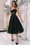 Straps Black Tea Length Tulle Prom Gown Short Homecoming Dresses