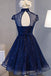 Modest Cap Sleeves Navy Blue Homecoming Dress Short Lace Party Dress