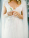 Cap Sleeves A-Line V Neck Tulle Wedding Dresses with Lace Appliques