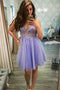 A-line V-neck Beaded Short Lilac Homecoming Dress Tulle Short Prom Dress